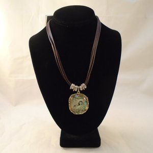 LYDELL NYC ABALONE LUCITE RHINESTONE LEATHER NWT